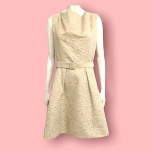 NWT PAUW Amsterdam Gold Brocade Belted A-Line Dress